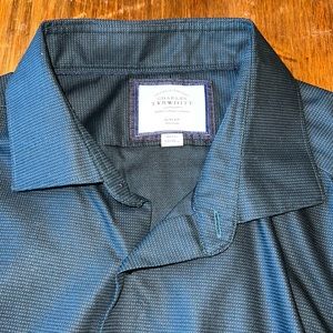 Charles Tyrwhitt Non-Iron Dress Shirt - 18/37 Dark Green Slim Fit French cuff